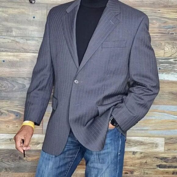 Ralph Lauren Canada 100% Wool Gray Striped Blazer Sport Jacket 38R *EXCELLENT* - Picture 5 of 13